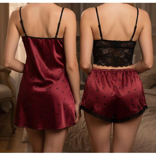 product_image_name-Generic-مجموعة قميص نوم فاخر 3 قطع من الساتان: رداء + حمالة صدر وسروال قصير-3