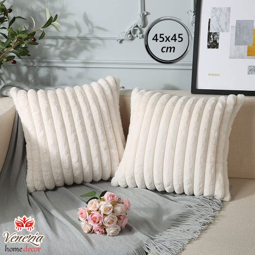 Venezia housses de coussin à rayures, décoratives et moelleuses pour canapé  (45 x 45 cm) ( Blanc Casse ) à prix pas cher