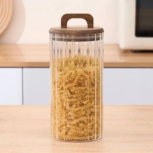 product_image_name-Generic-Bocal décoratif en verre transparent avec couvercle bois marron-2