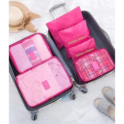 Set De 6 Sacs Organiseurs De Valise – Rose – Voyage – Pliable – NEUF
