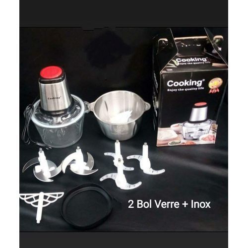 Hachoir électrique à viande Cooking 2 bols Inox et Verre 3L