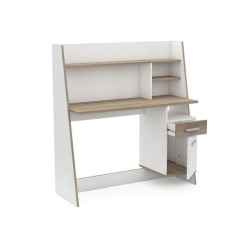 product_image_name-Kitea-Bureau BUALY + 1 Porte + 1 Tiroir + 1 Niche - Blanc / Chêne-1