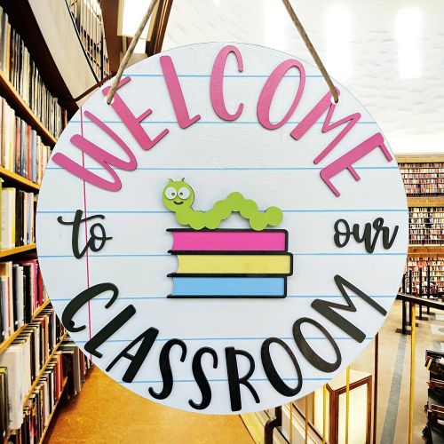 product_image_name-Generic-Bienvenue dans Notre Salle de Classe - Panneau Rond en Bois, 20.32x20.32 cm, Décoration Murale de Style Vintage pour École, Bureau et Maison-1