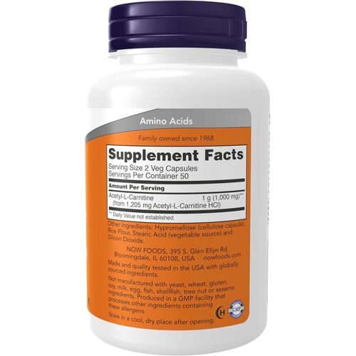 product_image_name-Now Foods-Acetyl-L Carnitine 500mg, Amino Acid, Brain, Nerve Cell Function 100 Veg Capsules-3