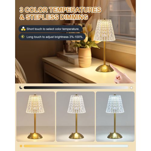 product_image_name-Generic-مصباح طاولة LED قابل لإعادة الشحن بالبطارية، بإضاءة متغيرة و3 ألوان، تشطيب بالذهب المصقول، مصابيح تعمل باللمس لاسلكياً لغرف النوم، والمعيشة، والبار، والمطاعم-4