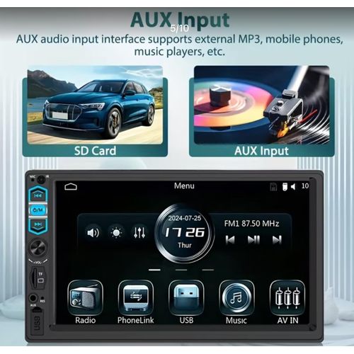 product_image_name-Generic-Autoradio Double Din 7 Pouces Écran Tactile – Lecteur MP5, Radio FM, MirrorLink Sans Fil, Entrées USB TF AUX-3