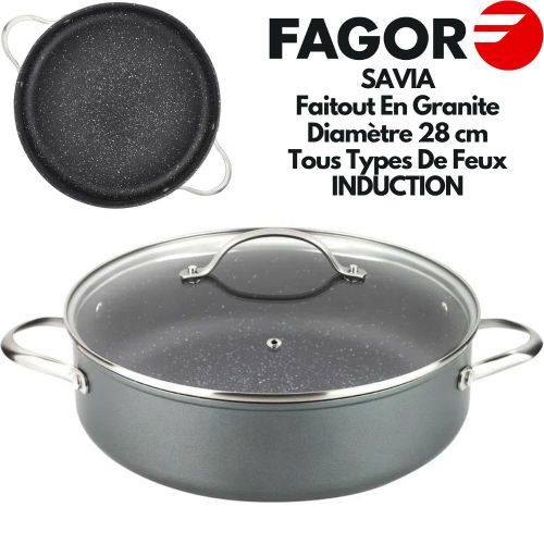 Fagor SAVIA 28 Faitout En Granite Diamètre 28 cm Avec couvercle En Verre  Marmite En Aluminium Forgé à prix pas cher