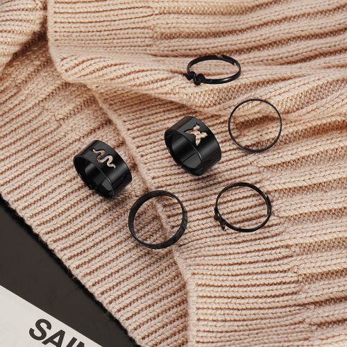 product_image_name-Generic-خواتم كلاسيكية أنيقة على شكل فراشة وثعبان، مصنوعة من معدن أسود عالي الجودة، قابلة للتعديل-2