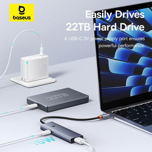 product_image_name-Basesus-UltraJoy Série Hub 4 Ports Gris Espace (USB-C vers USB 3.0 x4 + USB-C 5V)-5