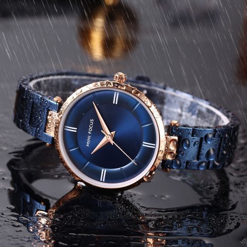 Mini Focus Brand Women Quartz Watch Blue Stainless Steel Strap