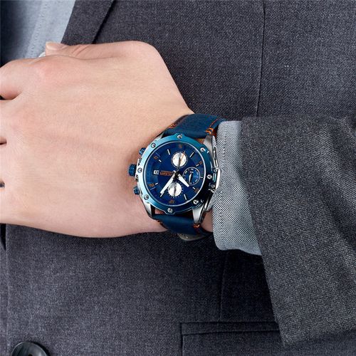 Megir Montre bracelet de luxe pour hommes chronographe bleu Date Megir 2074