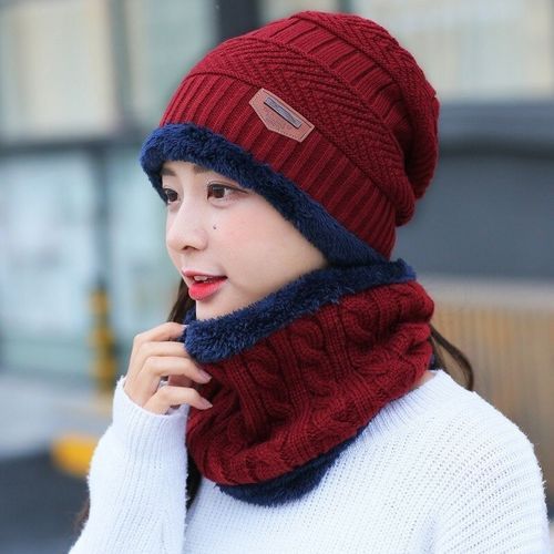 Generic Ensemble bonnet et écharpe en laine chaud et épais pour femme à  prix pas cher