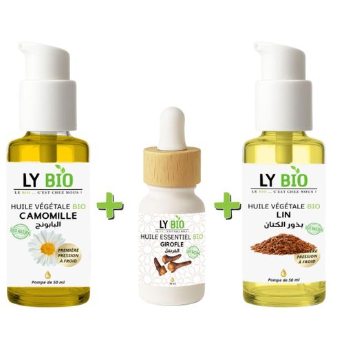 product_image_name-LY BIO-PACK HUILE CAMOMILLE 50ML - POMPE + HUILE ESSENTIEL GIROFLE 10ML + HUILE LIN 50ML - POMPE-1