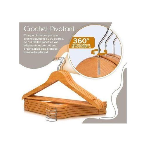product_image_name-Generic-Lot de 10 Cintres en Bois ,Naturel. Crochet Pivotant 360 ° ,Pour Tous Types de Vêtements, Cintre Antidérapant-4
