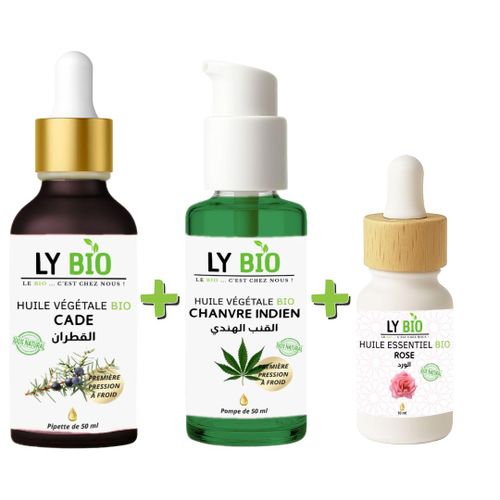 product_image_name-LY BIO-PACK HUILE CADE 50ML - PIPETTE + HUILE HYDRATANTE & NUTRITIVE 50ML - POMPE + HUILE ESSENTIEL ROSE 10ML-1