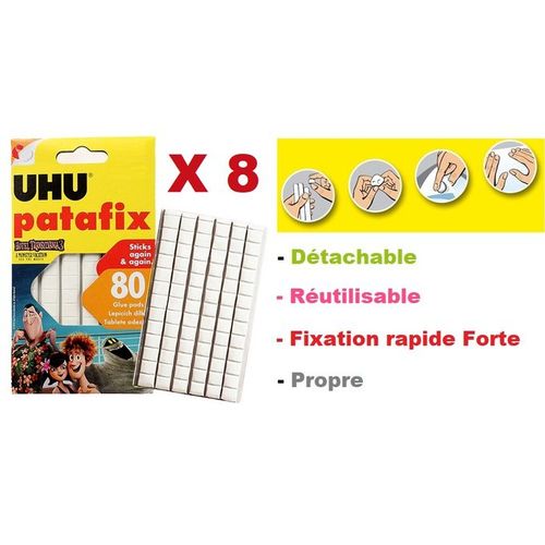 UHU 8 Boites Pâtes a fixe-80 Pastilles Adhésives Repositionnables