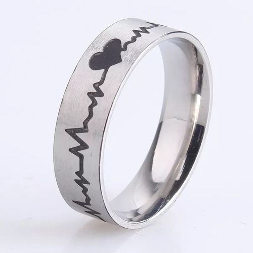 product_image_name-Generic-Bague Rythme Cardiaque En Acier Inoxydable Argent Pour Femmes-5