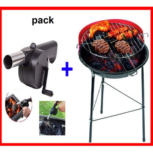Generic pack de gril à charbon ronde avec trois jambes + Ventilateur manuel  de barbecue à prix pas cher