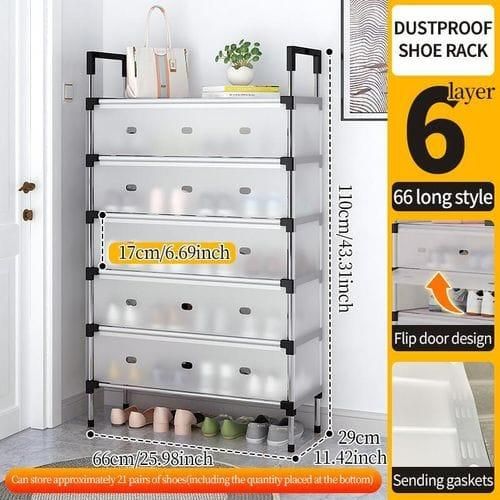 Étagère À Chaussures 6 Niveaux – Meuble De Rangement Avec Housse Anti-poussièr