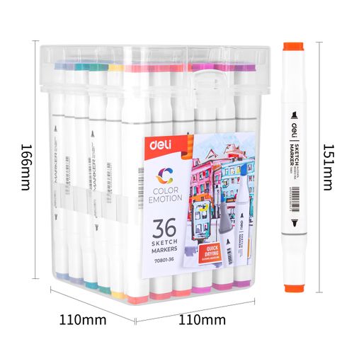 product_image_name-Deli-علبة من 36 قلم رسم دائم E70801-36 (رأس حربي 1.0 مم ورأس إزميل 7 مم)-7