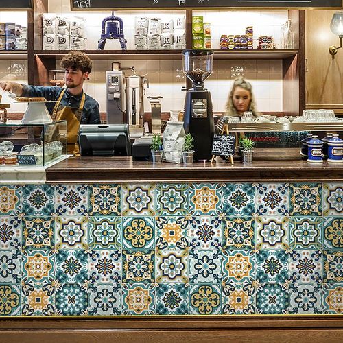 product_image_name-Generic-26pièces Autocollants Muraux Vintage Méditerranéens - Décalcomanies En Vinyle Étanches Avec Des Motifs Floraux Et Géométriques Pour La Décoration de La Cuisine, Du Salon, de La Chambre, 10,16 X 10,16 Cm, Application Sur Plusieurs Surfaces, Pas Besoin de -2