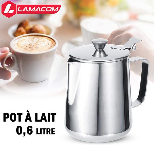 Lamacom Pot à Lait en Inox 0.6L, Pichet à Café avec Couvercle, Pichet à  Mousse de Lait à prix pas cher