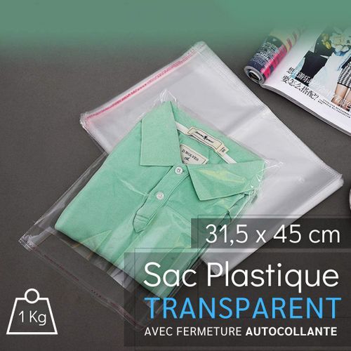 Generic 1 KG de sachets en plastique avec fermeture autocollante - emballage  de vêtements - 31,5 x 45 cm à prix pas cher
