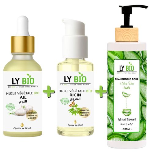 product_image_name-LY BIO-PACK HUILE AIL 50ML - PIPETTE + HUILE RICIN 50ml - POMPE + SHAMPOOING ALOE VERA 200ML-1
