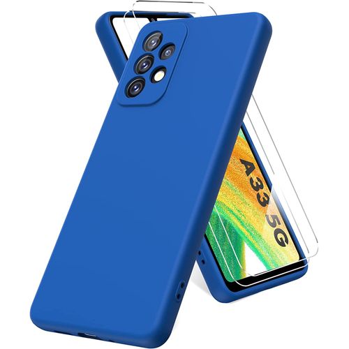 Generic Samsung A33 5G Coque Silicone Bleu + 1 Verres Trempes Noir à prix  pas cher