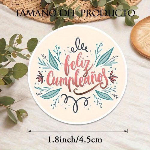 product_image_name-Generic-60pcs avec des feuilles et des brindilles décoratives "Joyeux anniversaire" autocollants ronds, utiles pour les cartes, les invitations, l'emballage cadeau, etc., sont le cadeau idéal pour les amis et la famille.-3