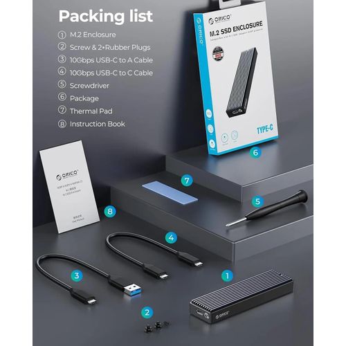 product_image_name-Orico-Boîtier SSD M.2 NVMe 10Gbps USB Adaptateur Externe USB3.2/ USB3.1 Gen2 USB-C Boîtier Disque Dur pour M.2 PCIe NVME M-Key 2230/2242/2260/2280 SSD, avec UASP - M2PV-C3 - Compatible Windows Mac Android-3