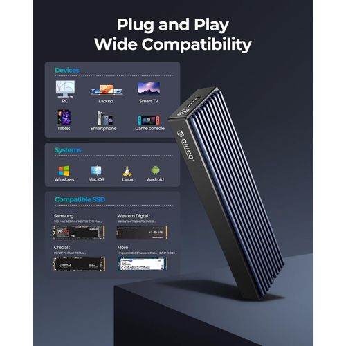 product_image_name-Orico-Boîtier SSD M.2 NVMe 10Gbps USB Adaptateur Externe USB3.2/ USB3.1 Gen2 USB-C Boîtier Disque Dur pour M.2 PCIe NVME M-Key 2230/2242/2260/2280 SSD, avec UASP - M2PV-C3 - Compatible Windows Mac Android-4