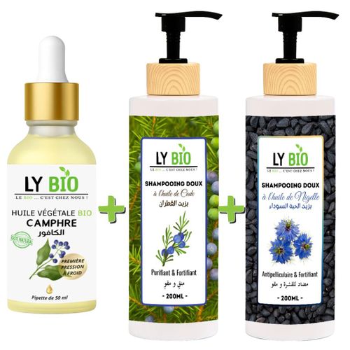 product_image_name-LY BIO-PACK HUILE CAMPHREE 50ML - PIPETTE + SHAMPOOING A L'HUILE DE CADE 200ML + SHAMPOOING A L'HUILE DE NIGELLE 200ML-1