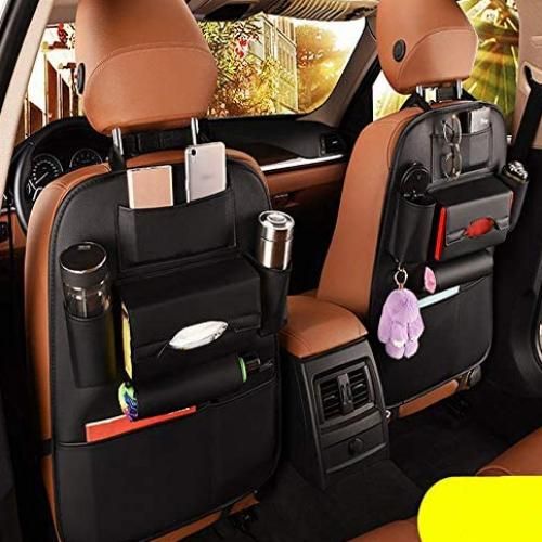 Organisateur de siège de voiture sac de siège arrière en cuir PU  organisateur de rangement de voiture multifonctionnel avec 6 poches pour le  rangement de voyage - AliExpress