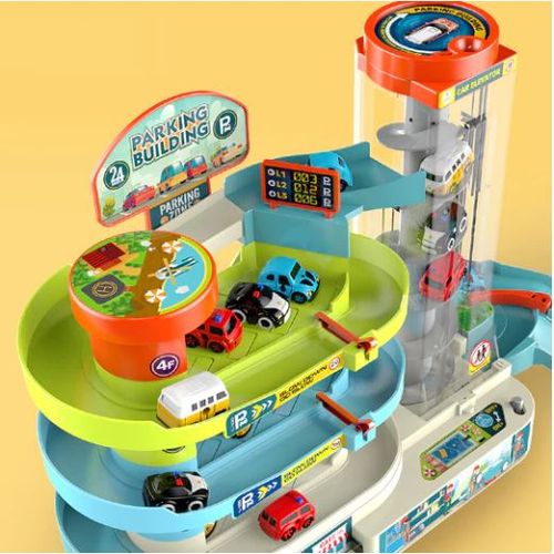 Circuit Garage parking 4 Niveaux avec 2 Voitures pour enfant