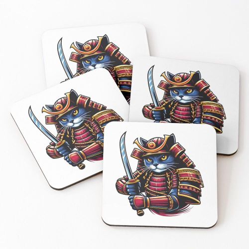product_image_name-Generic-4 Dessous de Verre Chat Samouraï - Design de Guerrier Félin Féroce sous tasse unique -1