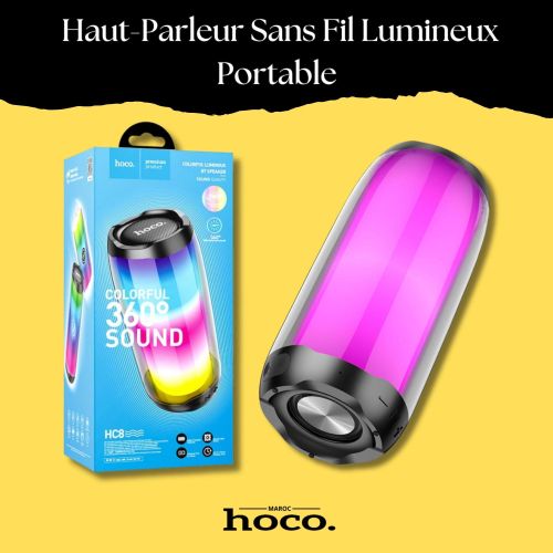 product_image_name-Hoco-HC8 Pulsating Haut-Parleur Sans Fil Bluetooth 5.0 – LED 360°, 10W, Batterie 1800mAh -NOIR-1