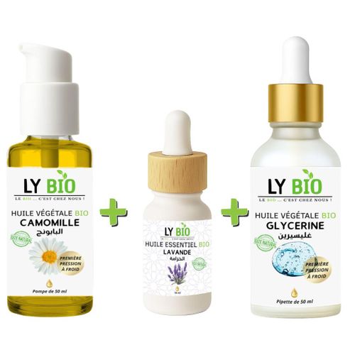 product_image_name-LY BIO-PACK HUILE CAMOMILLE 50ML - POMPE + HUILE ESSENTIEL LAVANDE 10ML + HUILE GLYCERINE 50ml - PIPETTE-1