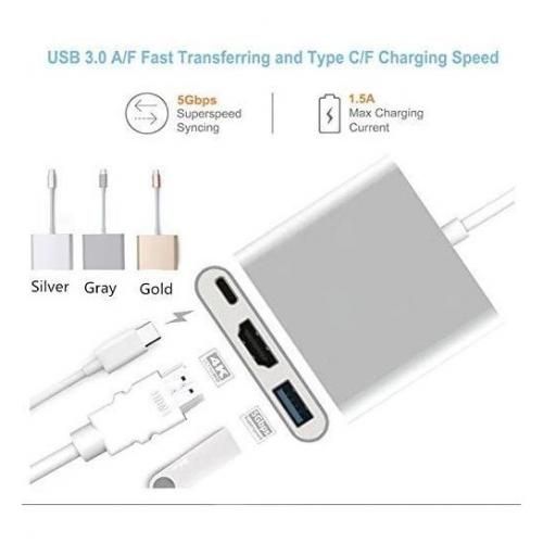 Or - Adaptateur HUB USB USB C 3 en 1 mâle vers femelle, USB 3.1, Type c  vers HDMI, PD, chargeur pour Macbook Air 12