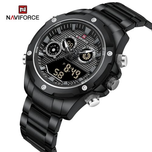 Naviforce Montre de sport en acier inoxydable pour homme horloge numerique a quartz