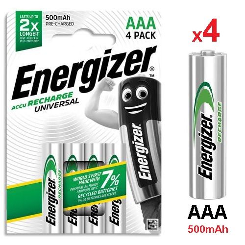 Energizer Universal 4 Batteries AAA 500 mAh PréChargées // 4 Piles HR3  Rechargeable à prix pas cher