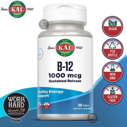 product_image_name-Kal-Vitamin B-12 1000mcg, Sustained Release Supplement for Healthy Energy, Metabolism, Heart Health, Nerve and Red Blood Cell Support, Long-Lasting Formula, Vegan, 100 Servings, 100 Tablets-1