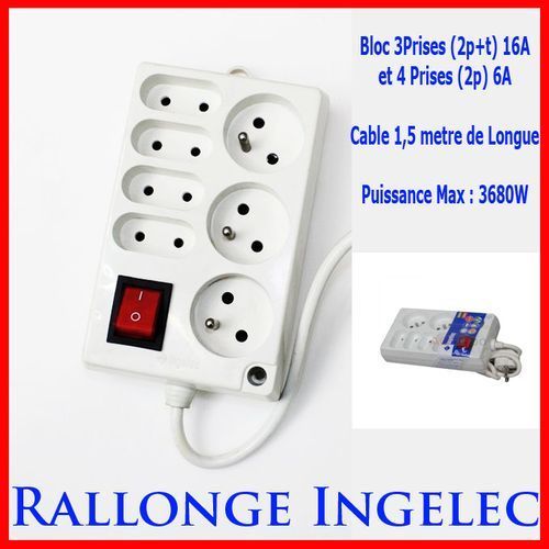 Multiprise Rallonge Electrique 3 Prises Ingelec 1.5M