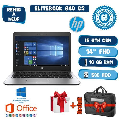 Hp Elitebook CORE i5 6eme RAM 16Go DDR4 - HDD 500Go-Cartable Gratuit-Remis  a Neuf à prix pas cher