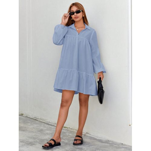 product_image_name-Generic-Robe chemise bleu à manches ballon -4