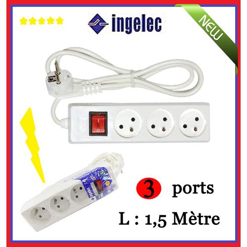 Rallonge avec interrupteur - 3680W - 3 Prises électriques - 1,5