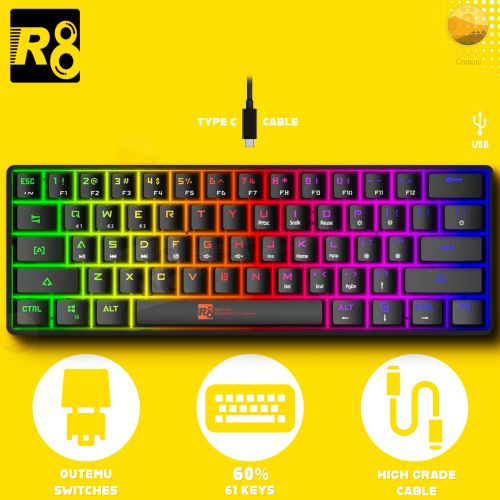 R8 Clavier mécanique filaire 60 % cable type USB-C clavier mécanique 61  touches à prix pas cher