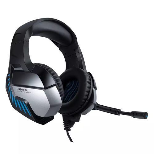 Jeux vidéo sombre casque avec microphone sur fond isolé, lumineux