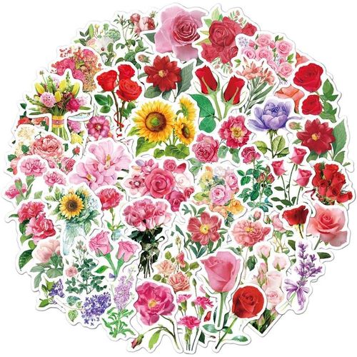 product_image_name-Generic-50Pcs Stickers Fleurs,Variety Couleurs Roses Autocollants,Rose Bouquet Bouteill-1