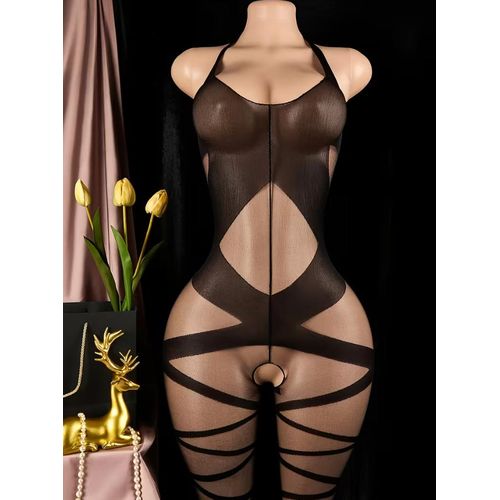 product_image_name-Generic-Pyjama Sexy en dentelle entrejambe ouvert, bretelles Sexy chemise de nuit dos nu-1